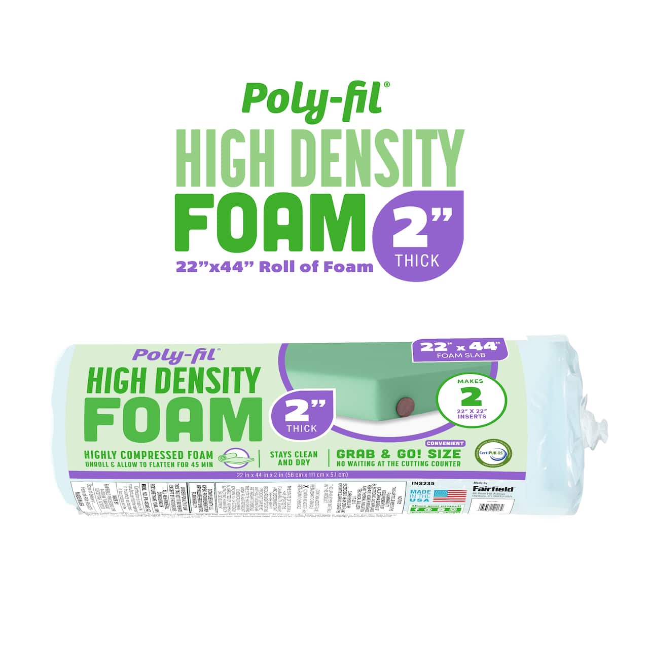 Poly-Fil® 2" High Density Foam, 22" x 44"